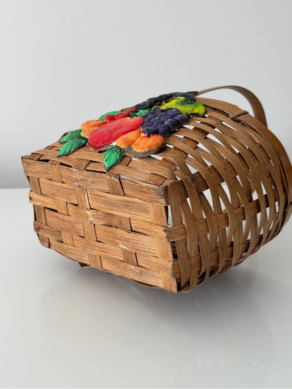 Vintage Fruit Themed Woven Basket Farmhouse Country Cottage Whimsical Decor - Picture 3 of 6